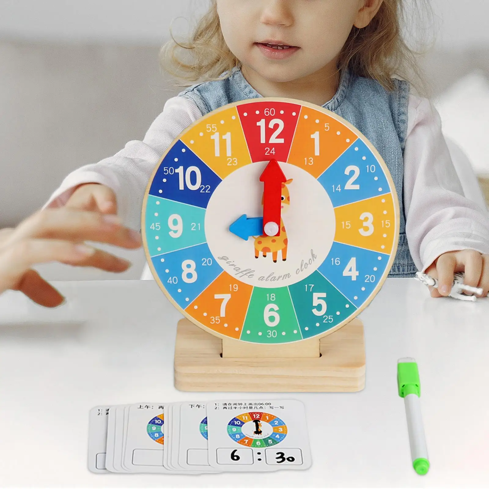 Wooden Clock Toy Teaching Clocks for Kids for Teaching Aids for 3 4 5 Year Old