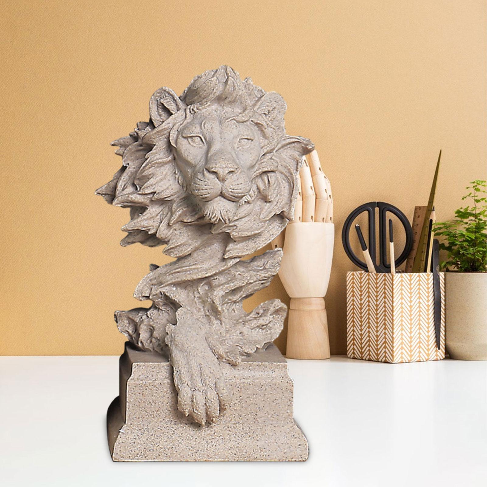 Lion Head Statue Desk Feng Shui Ornament for Table*Decor Indoor Bedroom