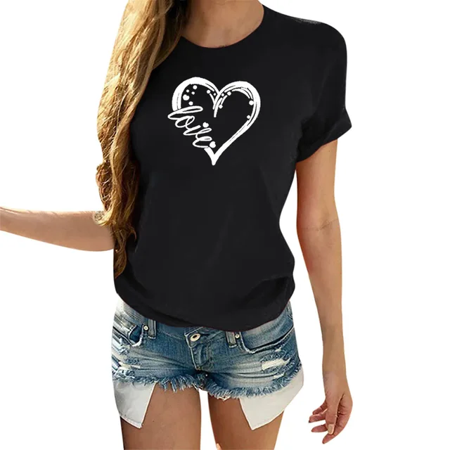 Tshirt Clothes Heart Tee Shirt Tops Mujer Neck Print - Short Shirt O Loose Love Women AliExpress Lovers\' Camisetas Couple T Men Sleeve