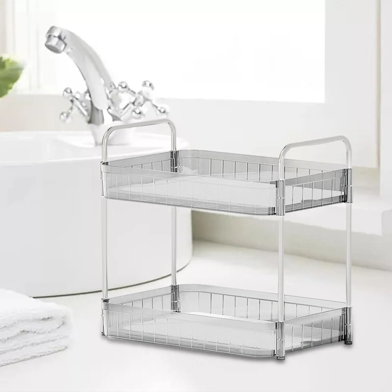Drain Rack 2 Tier Makeup Caddy Stainless Steel Pipe for Table Bedroom Office