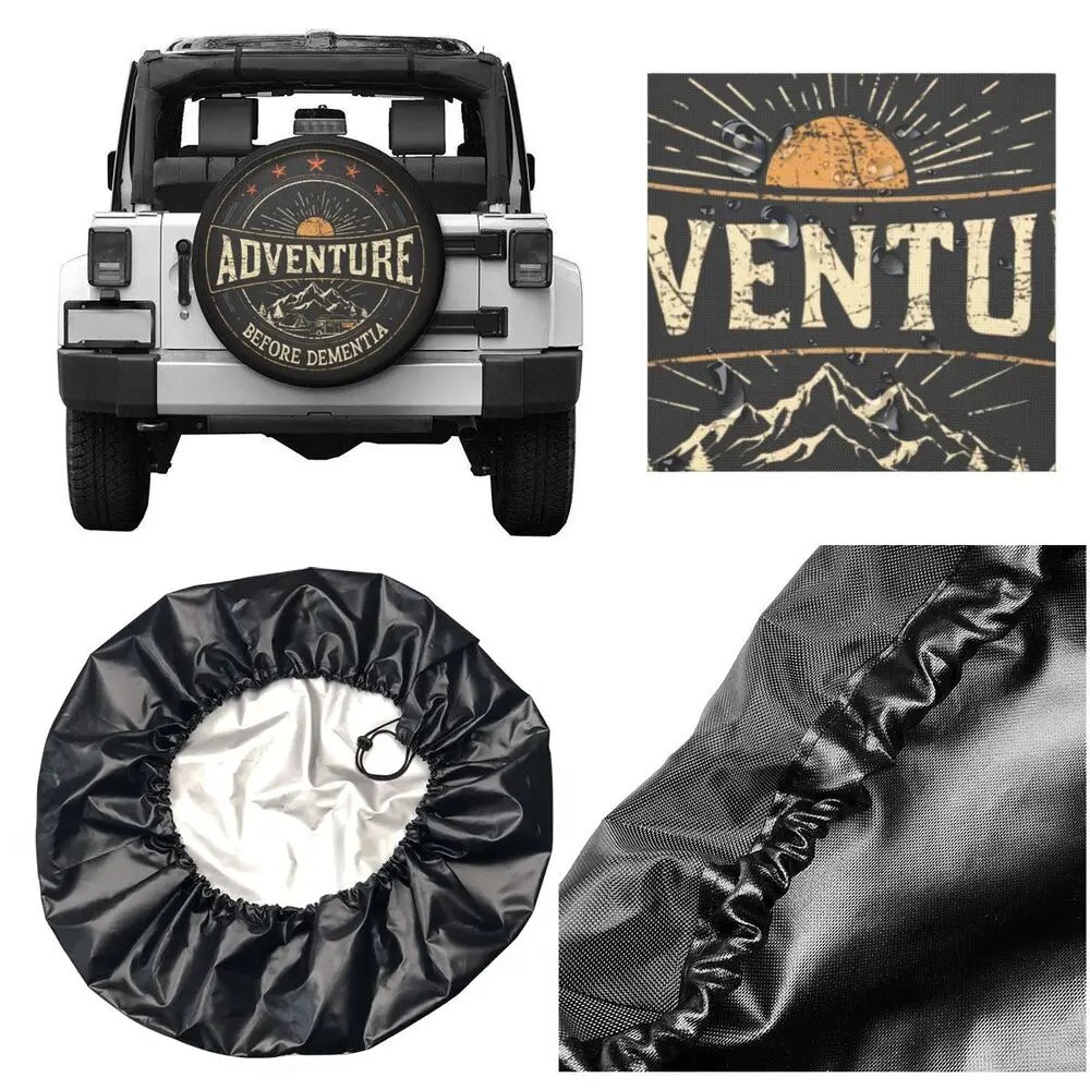 car sun shade Funny Adventure Camper Travel Spare Wheel Tire Cover for Jeep Honda Mountain Dust-Proof Vehicle Accessories 14" 15" 16" 17" sun cover for car