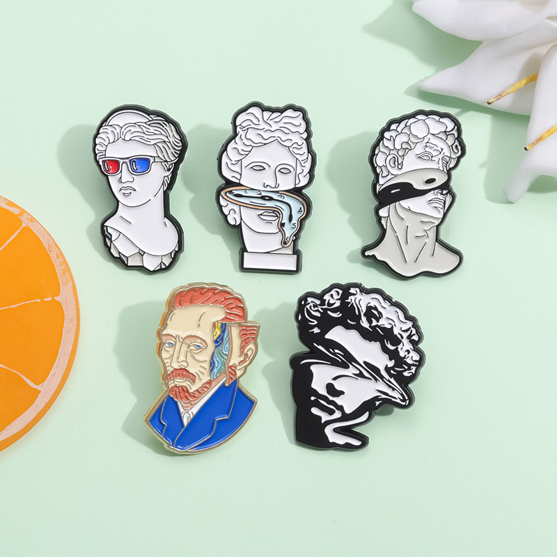 Van Gogh Emaille Pin kreative Gips Skulptur Schneiden Ölgemälde Abzeichen Broschen Rucksack Schmuck Geschenk für künstlerischen Freund – Detail 4