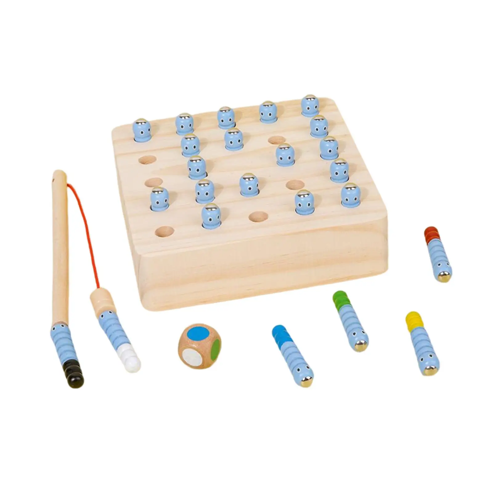 Wooden Fishing Game Toy Development Sensory Toy Sorting Memory Training Wood Montessori Catching Worm for Children Toddler Kids