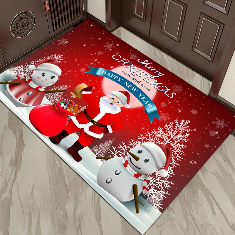 Christmas Floor Mats Red Santa Claus Snowman Festive Christmas Decor Floor Mat Entrance Hall Balcony Absorbent Anti-slip Doormat
