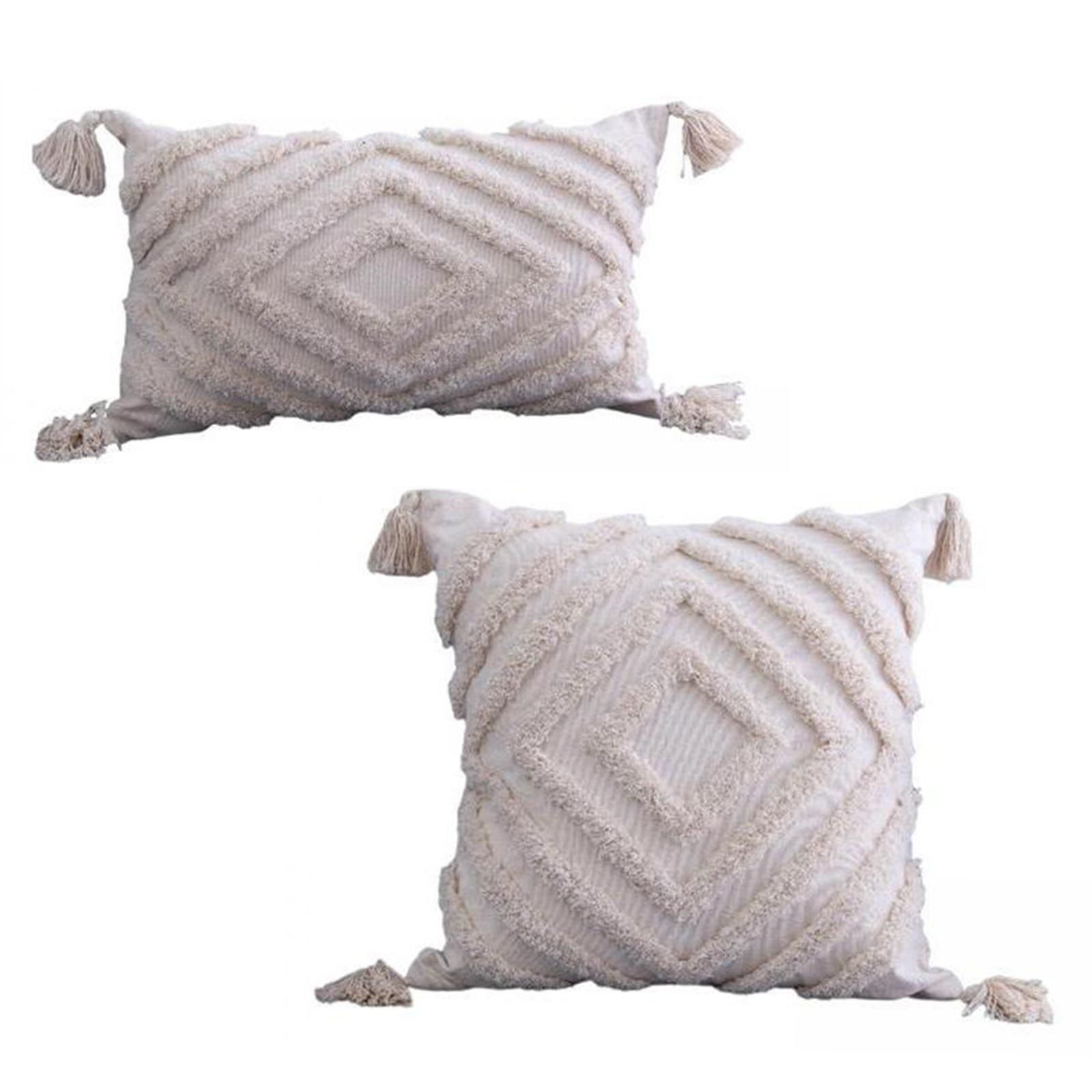 Loviver 2x Throw Pillow Cover Tassels Woven Tufted Cushion Cover for Bed