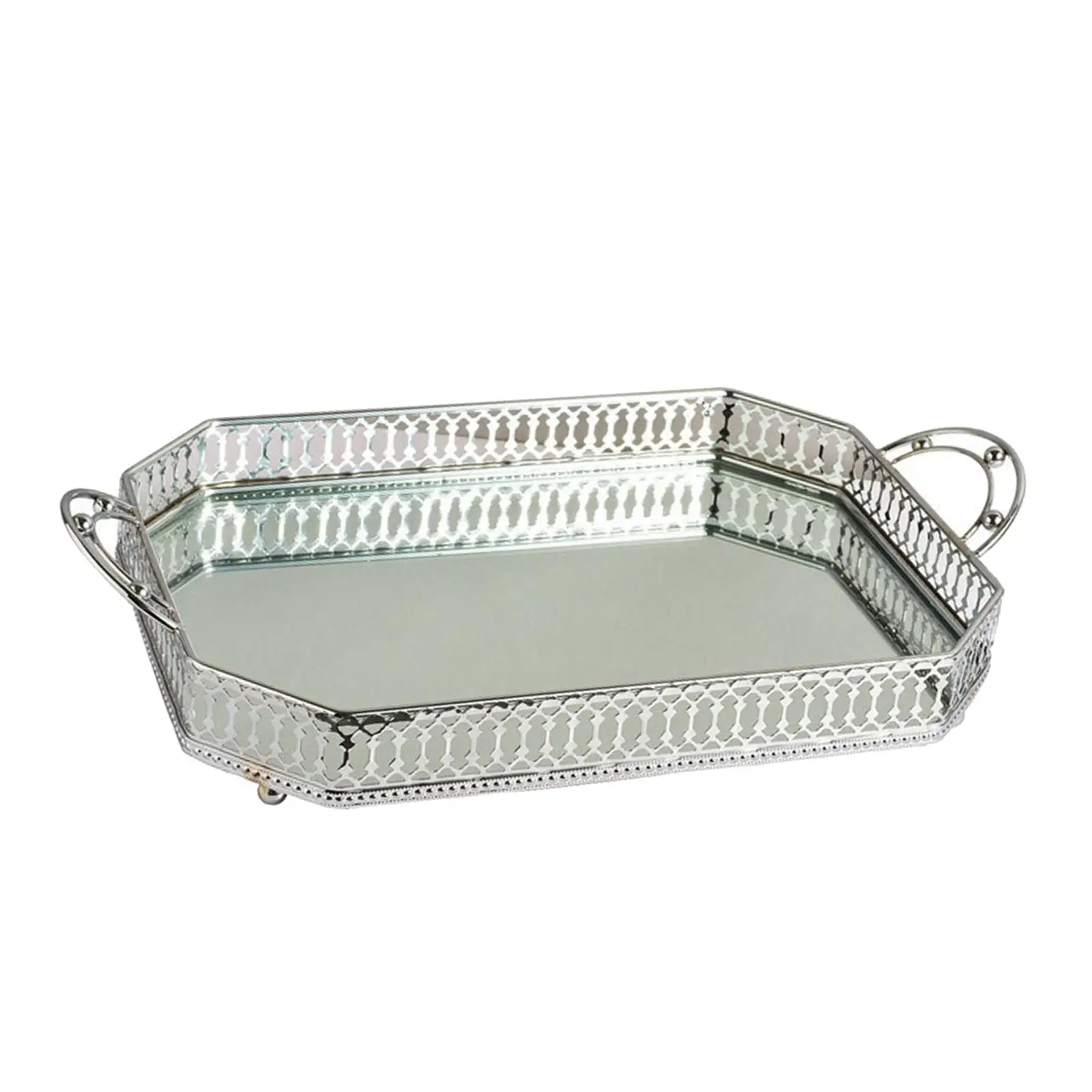 Metalmultipurpose Storage Tray Kitchen Organizer Plate Dessert Candy Dish Mirror Tray for Pantry Coffee Table Decoration