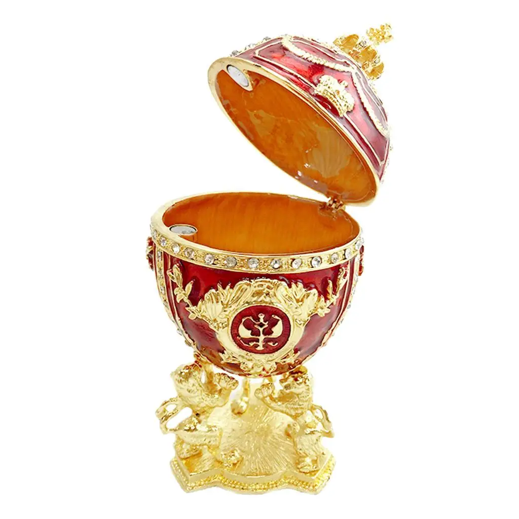 Crystal Easter Egg, Rhinestone Enamel Egg Shaped Trinket Box Hinged Jewelry Holder Collectible Figurine Box