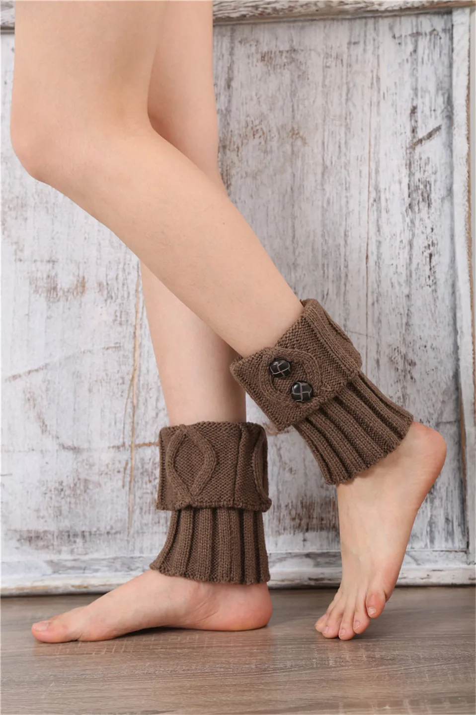 Gestrickte Gamaschen für Damen, Beinwärmer für Herbst/Winter, Lolita, süßes Mädchen, kurze Stiefelmanschetten, Knöpfe, gehäkelt, Damenstiefel, kniehoher Stiefel – Detail 6