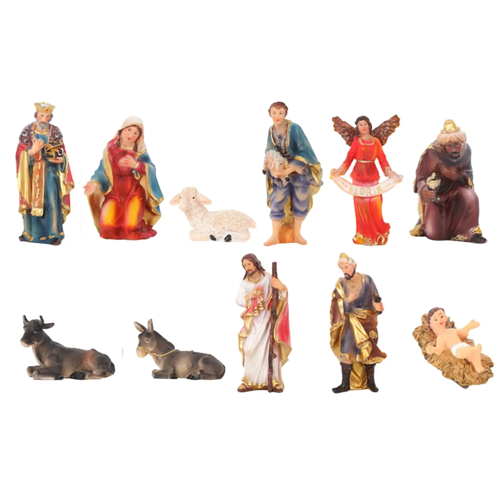 11 Pieces Nativity Scene Figurines Christmas Birth of Jesus Statue Set for Home Office Table Centerpiece Shelf Apartment