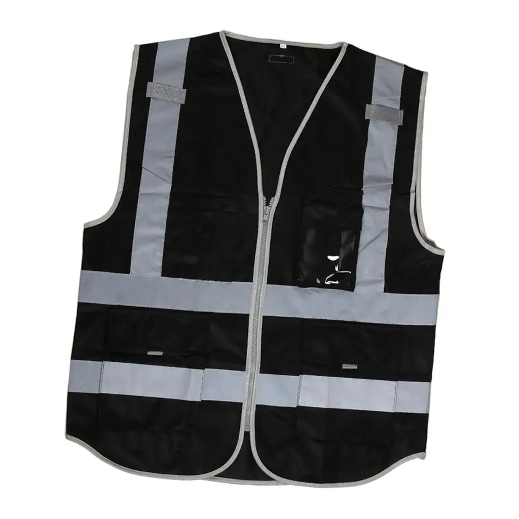 High Visibility Zippered Front Vest with 2 Reflective Strips, Outdoor Work Top