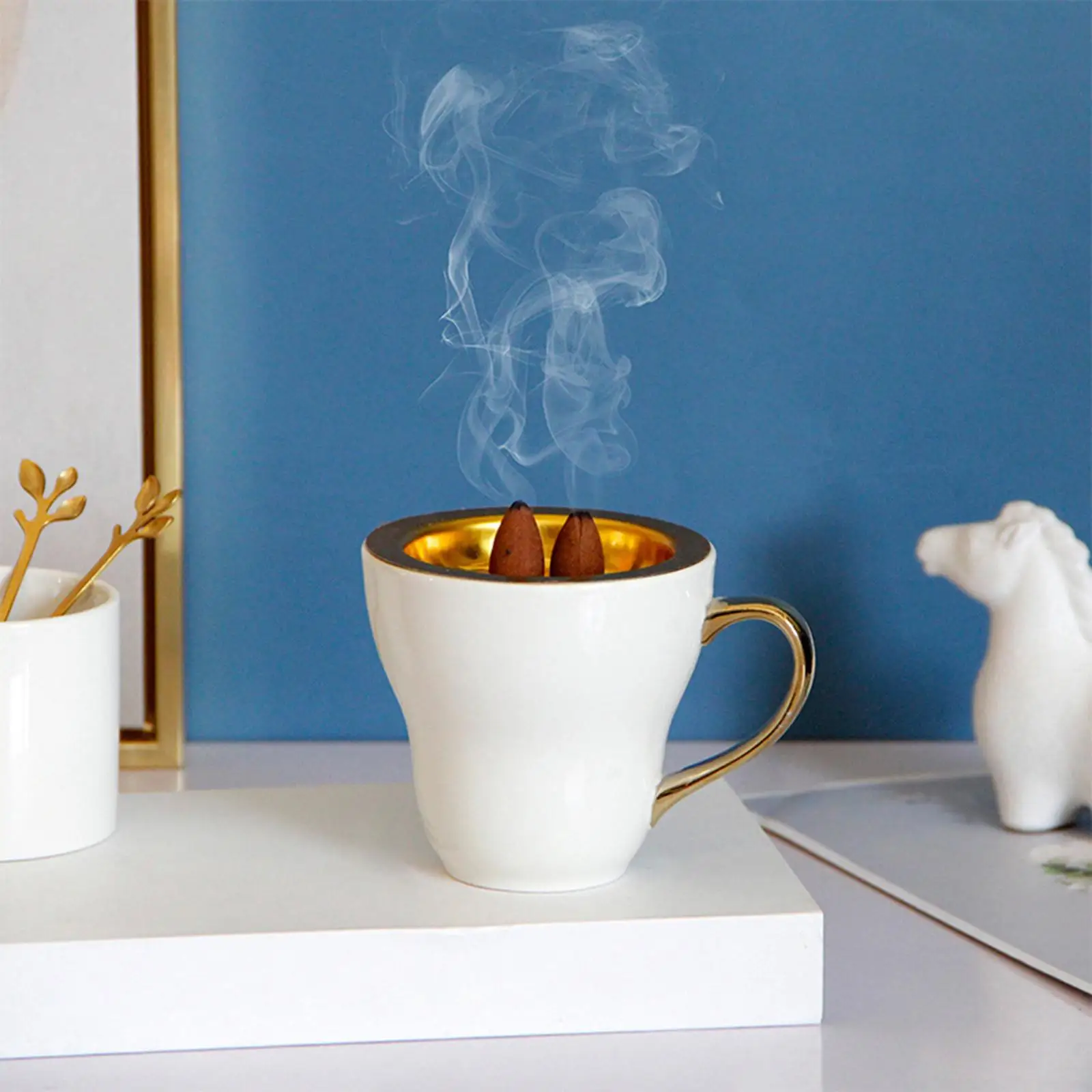 Ceramic Incense Burner with Detachable Ash Cup for Buddha Desktop