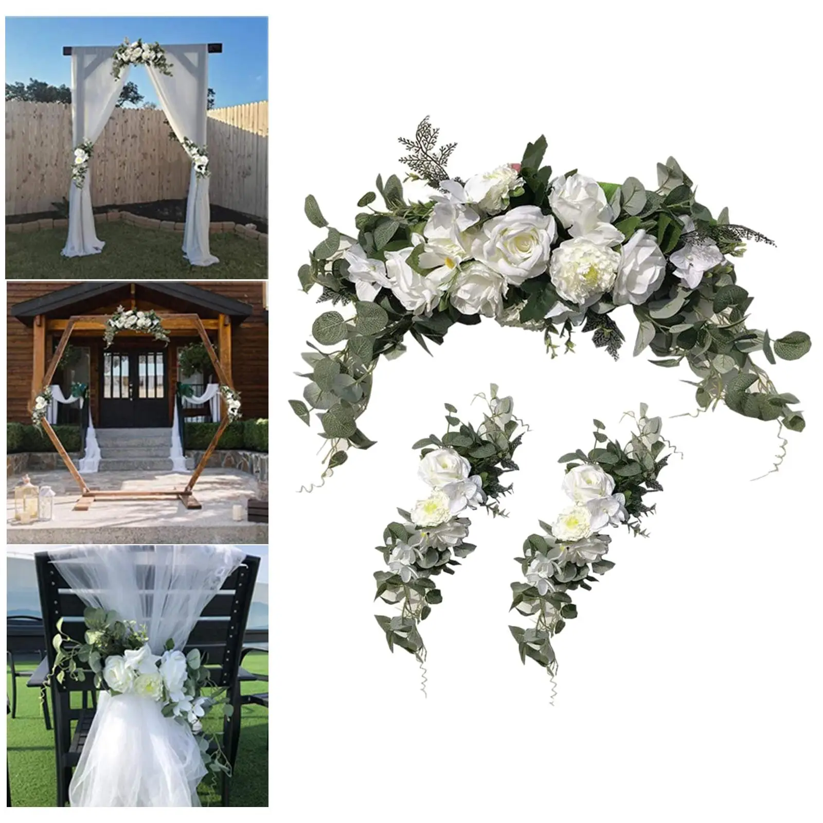 3Pcs Arch Flowers Kit Swag Floral Arrangement Photography Decor Artificial Flower for Party Window Display Baby Shower Ceremony