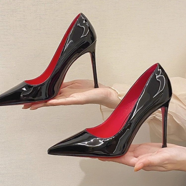 Side Air Red Sole Black High Heel Shoes for Women 2023 New Sexy Style Thin  Pointed Patent Leather Shallow Mouth Commuter Single - AliExpress