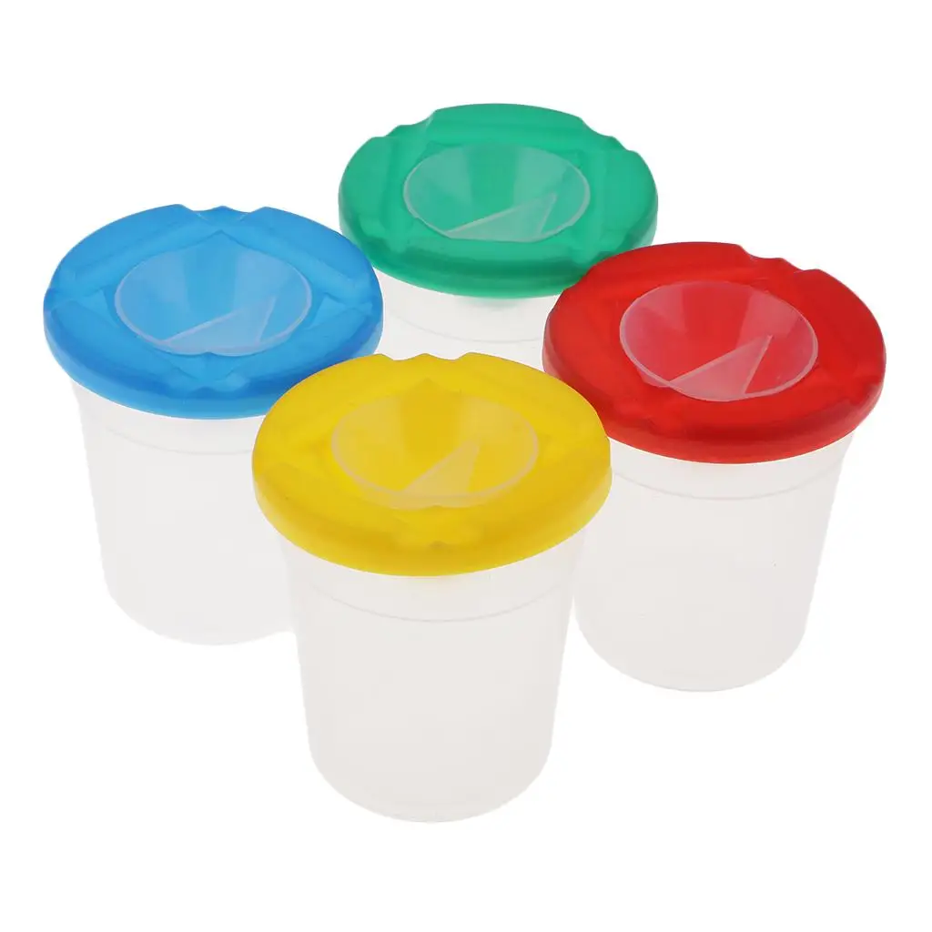 Spill Proof Paint Cups in 4 Colors for Kids Toddlers Children Early Learning Painting DIY Art Supplies