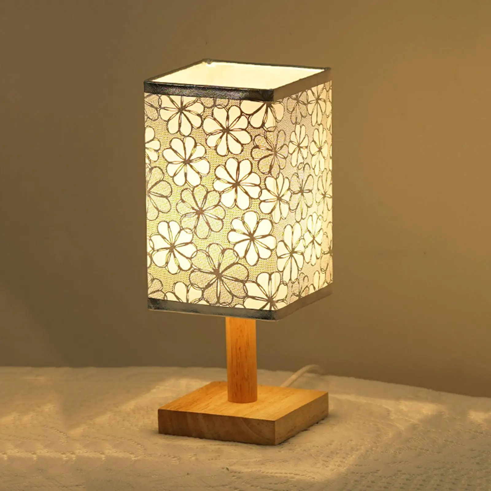 Modern Table Lamp, Nightstand Desk Lamp, Bedside Lamp with Wood Base And Linen