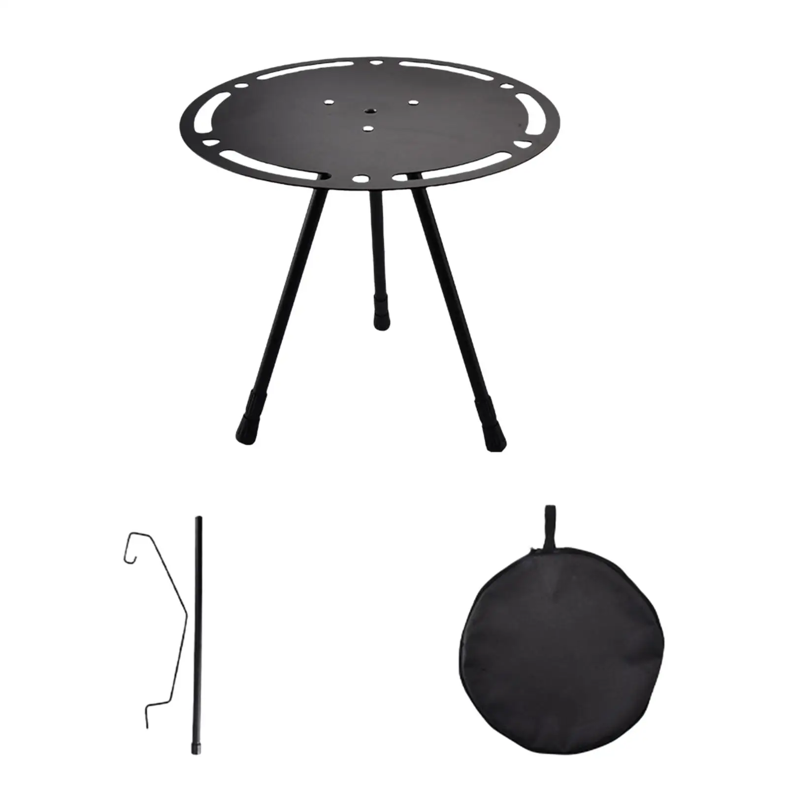 Portable Table Foldable Small Round Table with Lantern Holder Camping Side Table for Picnic Patio Outdoor Equipment