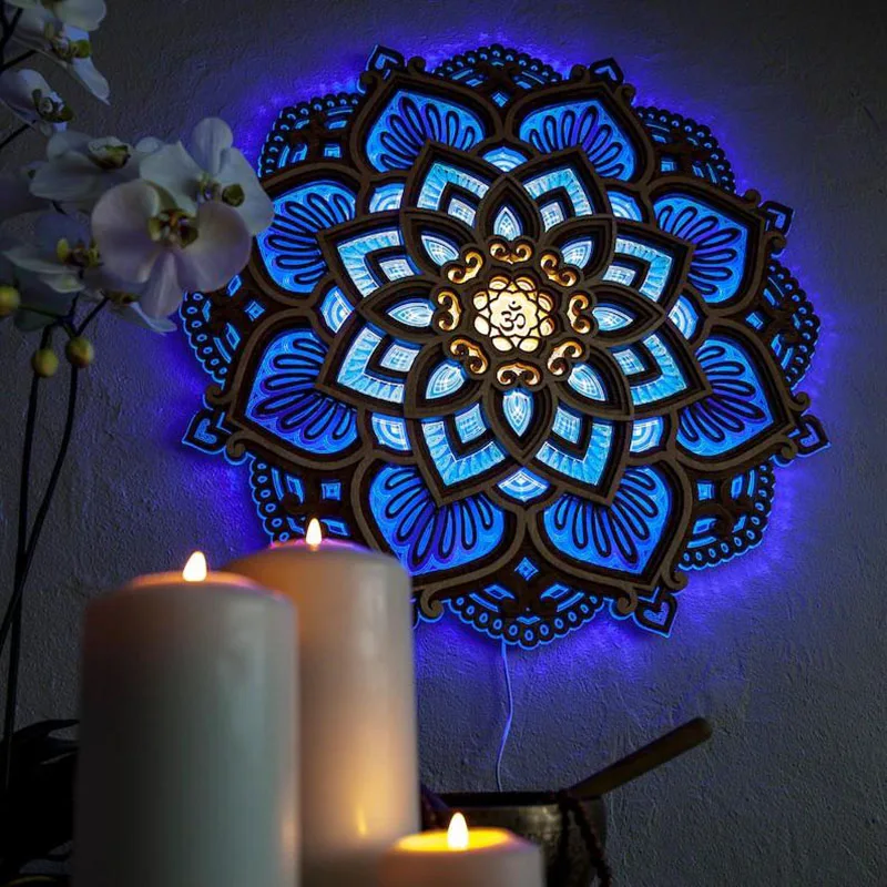 Mandala Yoga Room Night Light LED Multilayered Laser Cut Carved Light LED Elegant Wooden Mandala Hanging Lamp Dropshipping wall sconces for living room