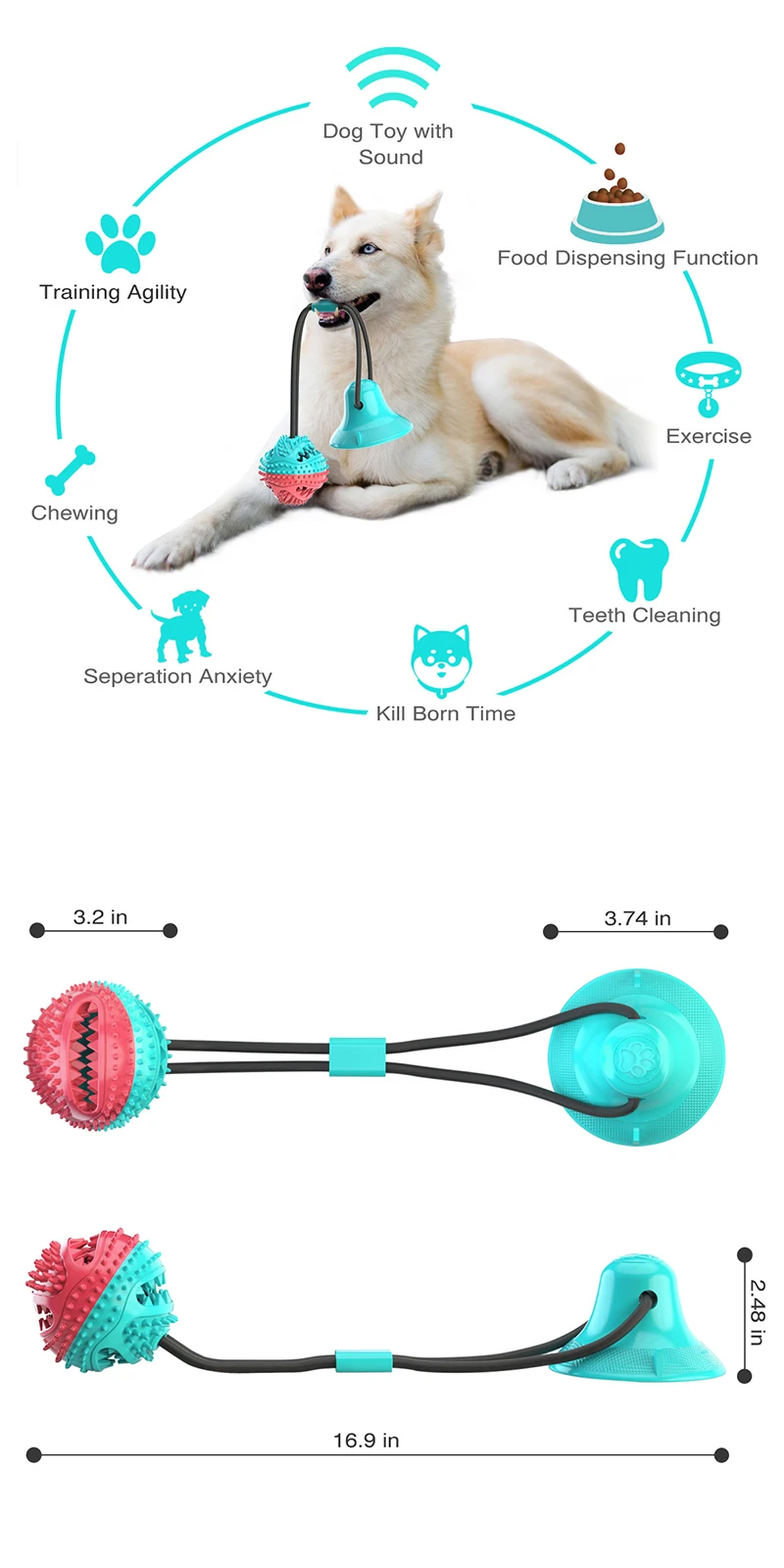 גדול כלב כדור צעצועי יניקה כוס חבלי אינטראקטיבי דולף מזין איטי ללעוס צעצוע Toothing נקי זהב רטריבר גדול ציוד לחיות מחמד