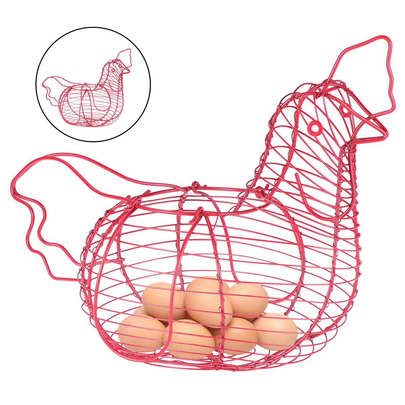 Description Picture 3 of itemIron Egg Storage Basket Metal Wire Hen Shaped Egg Basket Fruit Egg Basket Pink Wire Holder with Handles for Kitchen