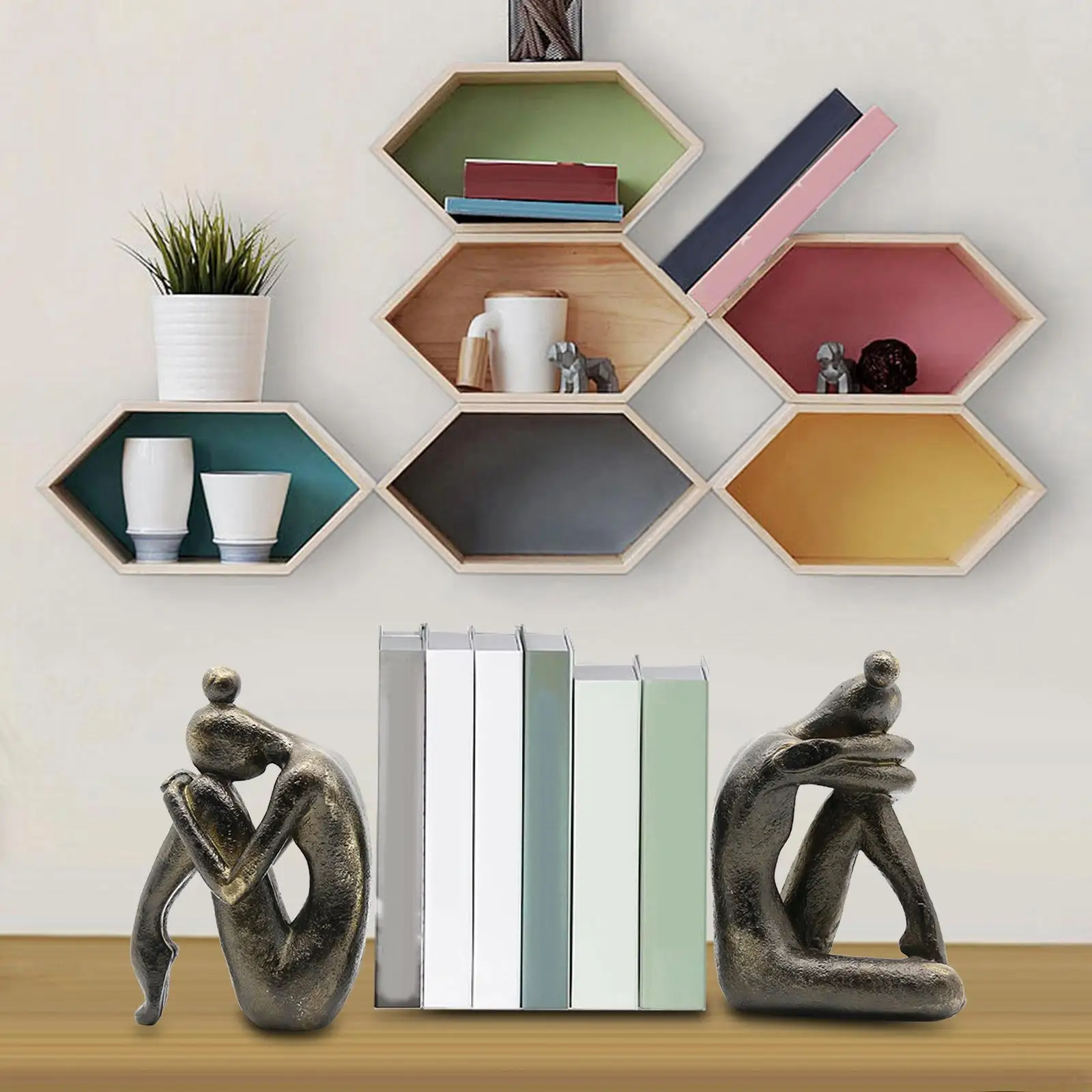 Thinker Bookends Living Room Bookshelf Resin Book Ends Female Book Stand Nordic Ornament Sculpture Desktop Bookends for Shelves
