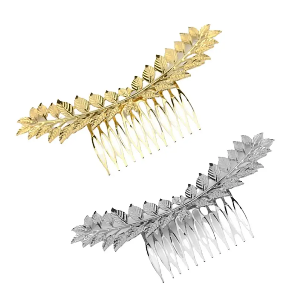 Womens Gold Plated Olive Leaves Hair Comb Long Hairpin Clip Hair Jewelry