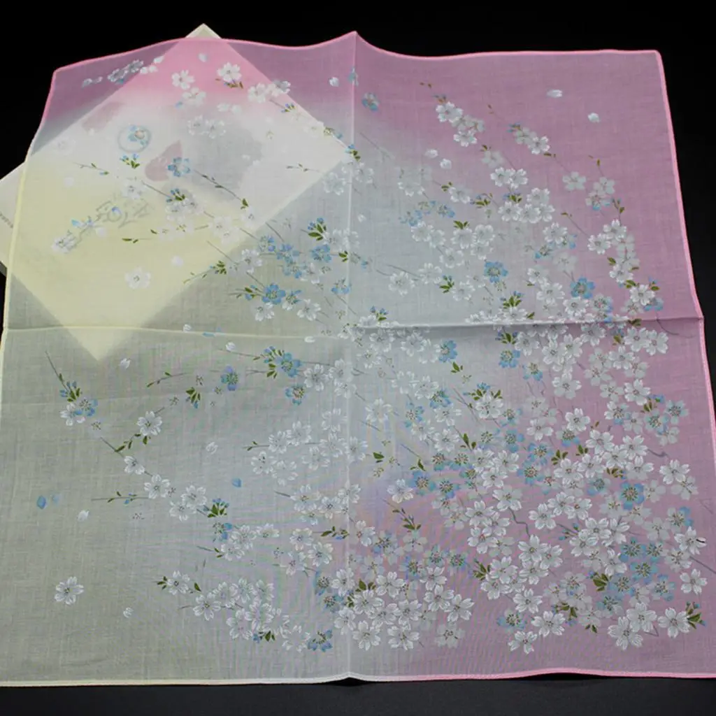Pack of 2 Womens Printing Floral Cotton Lace Handkerchiefs Hankies