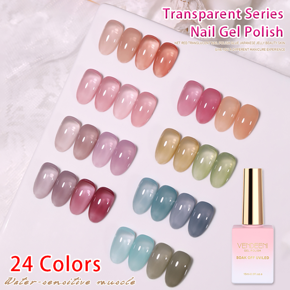 Best of Vendeeni 24 Colors Jelly Transparent Gel Nail Polish Nude Pink Skin Color UV Soak Off Gel Varnish Jade Nail Art Gel Lacquer 15ml Reviews & Tips