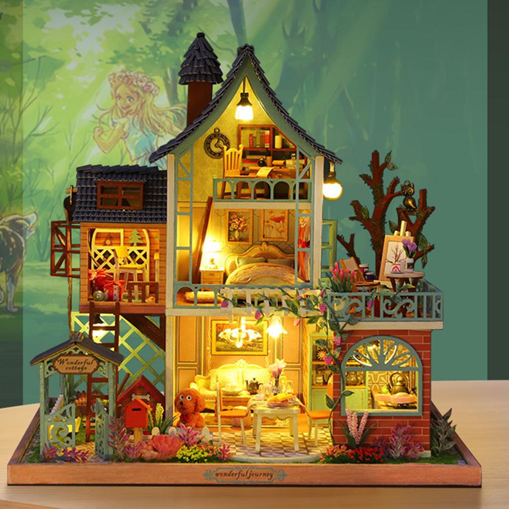 Jungle Resort Doll House, Room Boxes, W/ Switch Livingroom Miniature, for Christmas Crafts