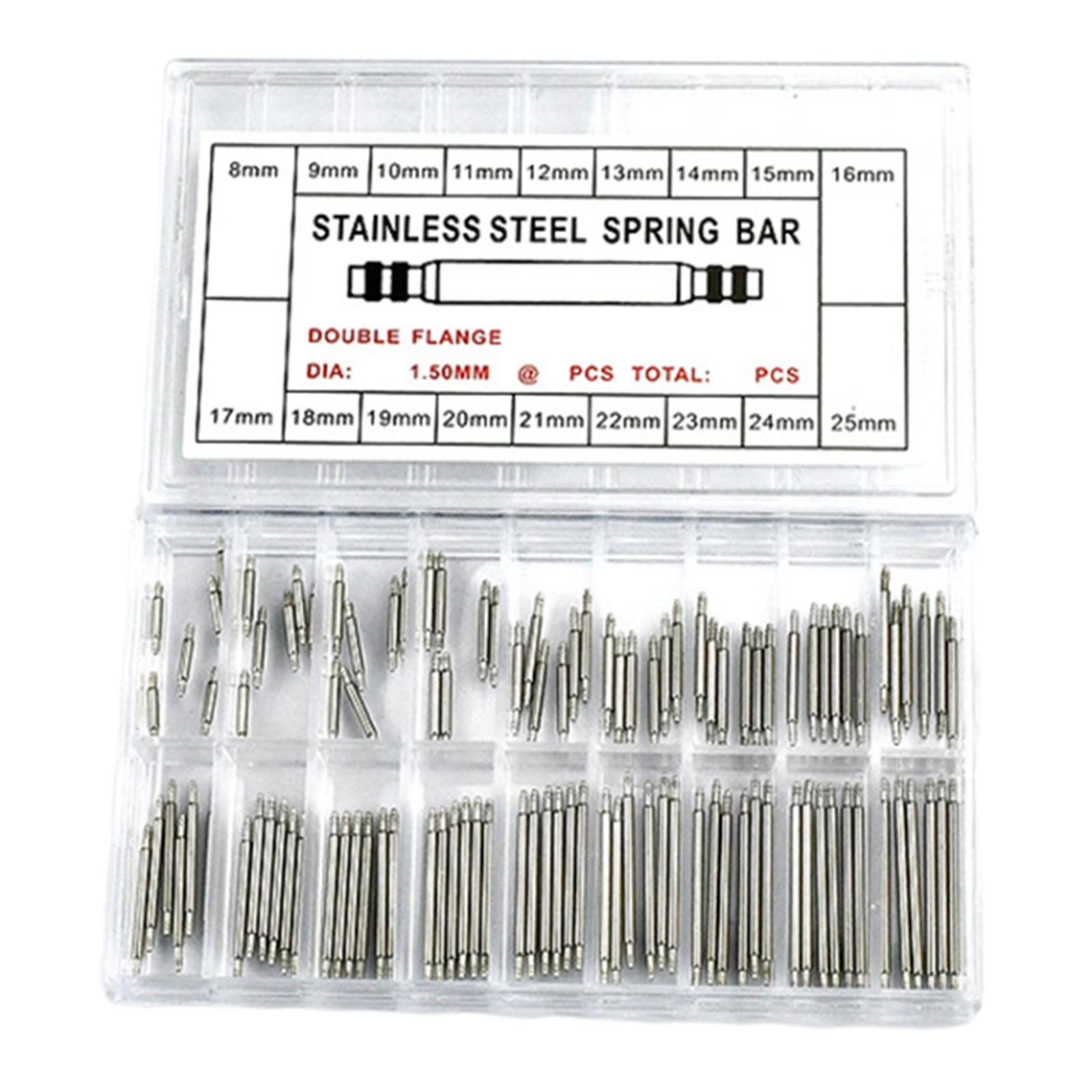 144x Stainless Steel Watch Band Spring Bars 8-25mm Repair 18 Different Sizes