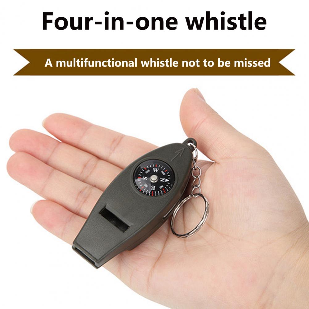 Description Picture 6 of itemEmergency Whistle Compass Magnifier Thermometer Crisp Sound Keychain Design 4 In 1 Multifunction Hiking Whistle Outdoor Supply