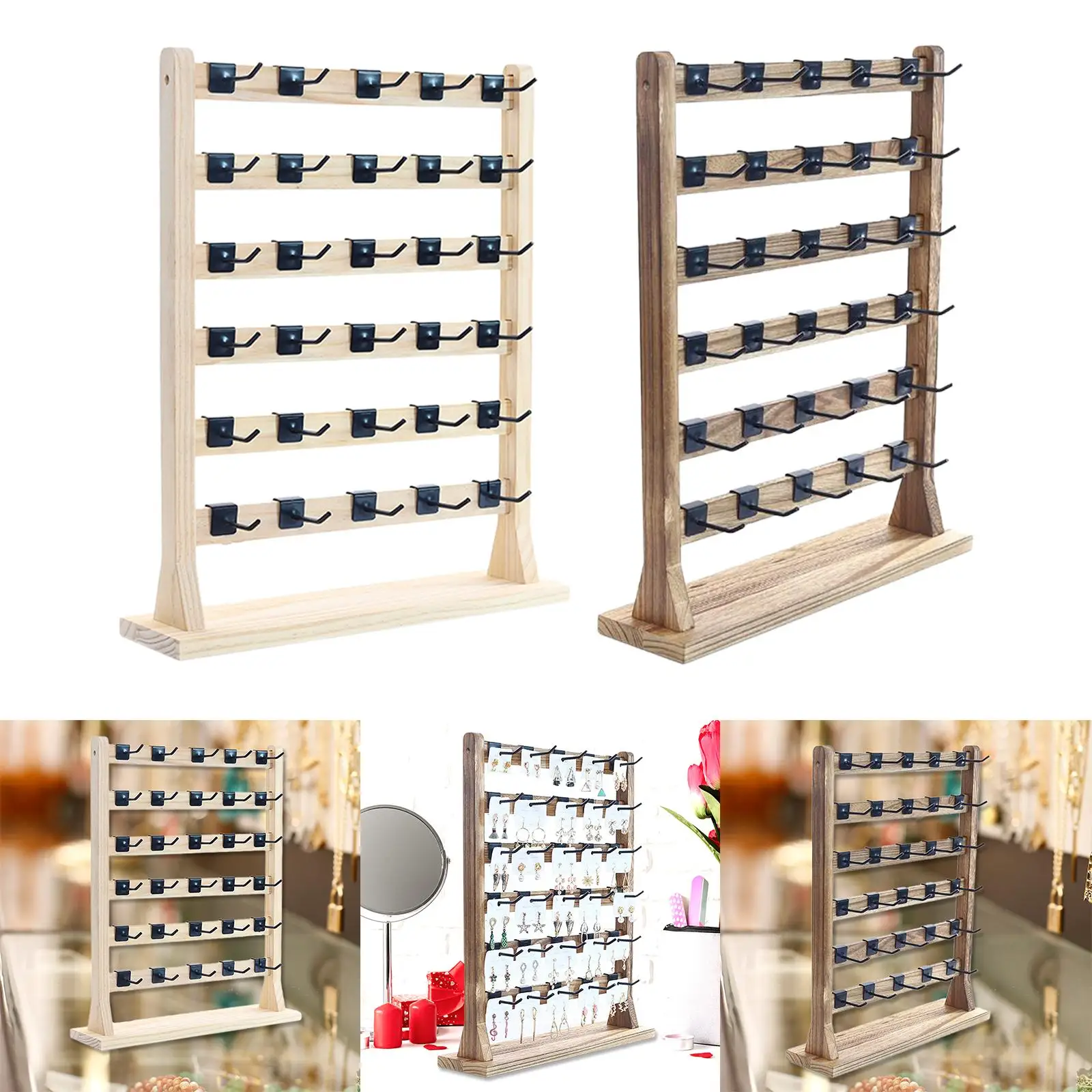 Earrings Display Stand Hanging Organizer 6-Tier Removable Hooks Necklace Holder Storage Holder for Closet Bedroom Home Desktop