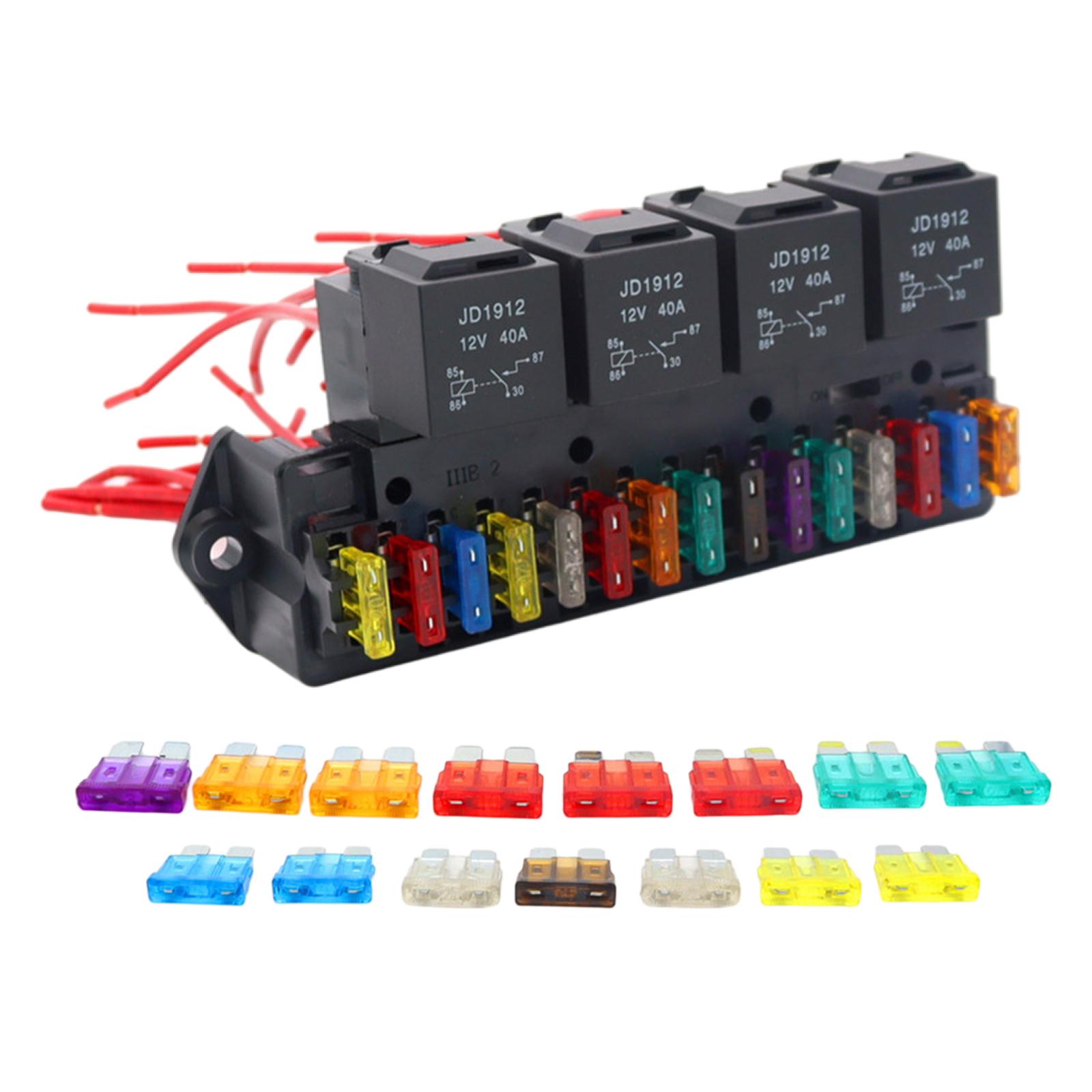 15-Way Car Fuse Box Block Holder Harness Assembly Wiring Multi Circuit Socket Base for Marine Boat Auto Vehicle Bus