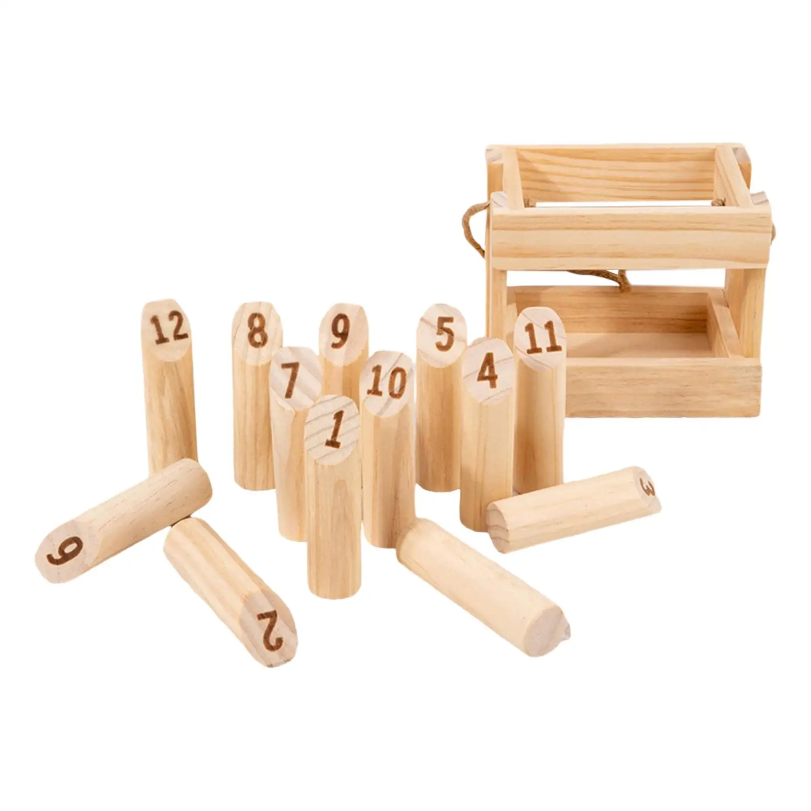 Wooden Tossing Game Premium Hardwood Throwing Scatter with Storage Basket for All Ages