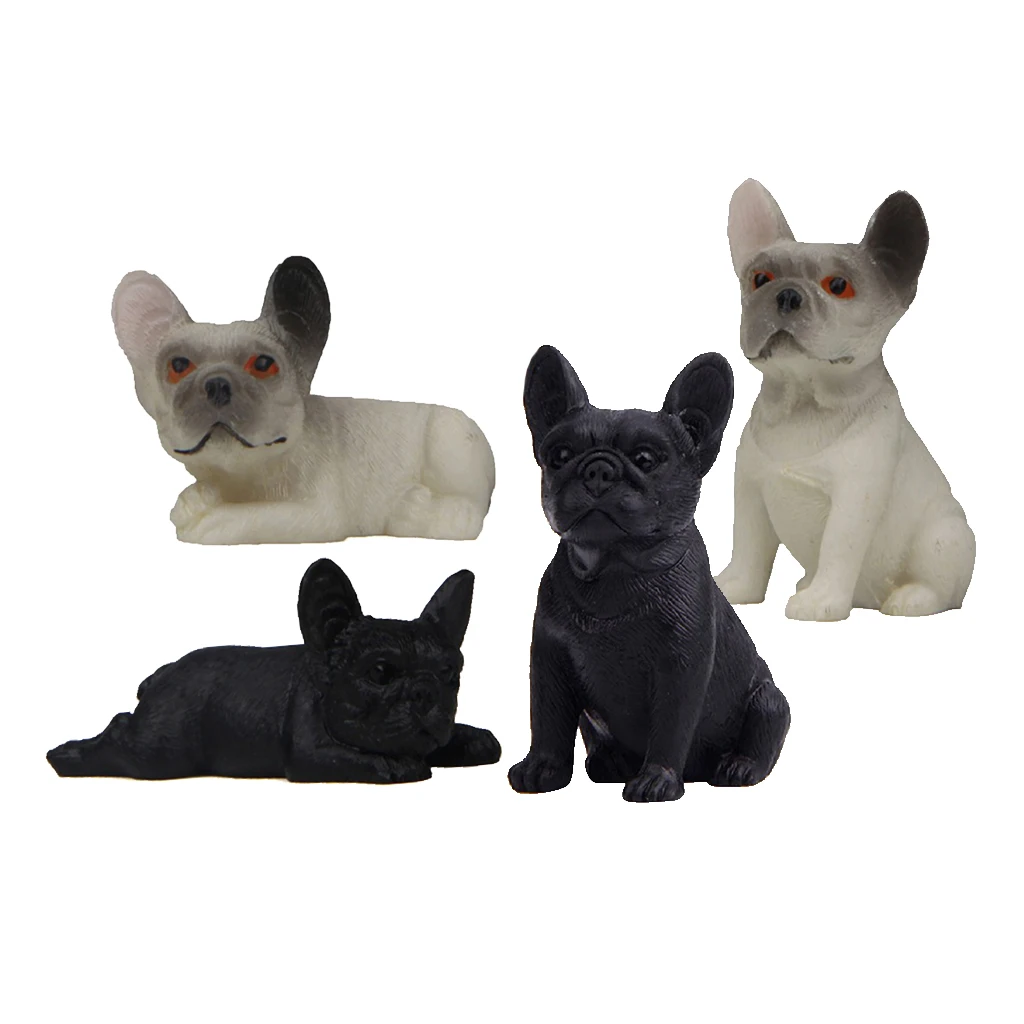 4xFigurine Miniature Dog French   Animal Resin Figurines Toy Decor