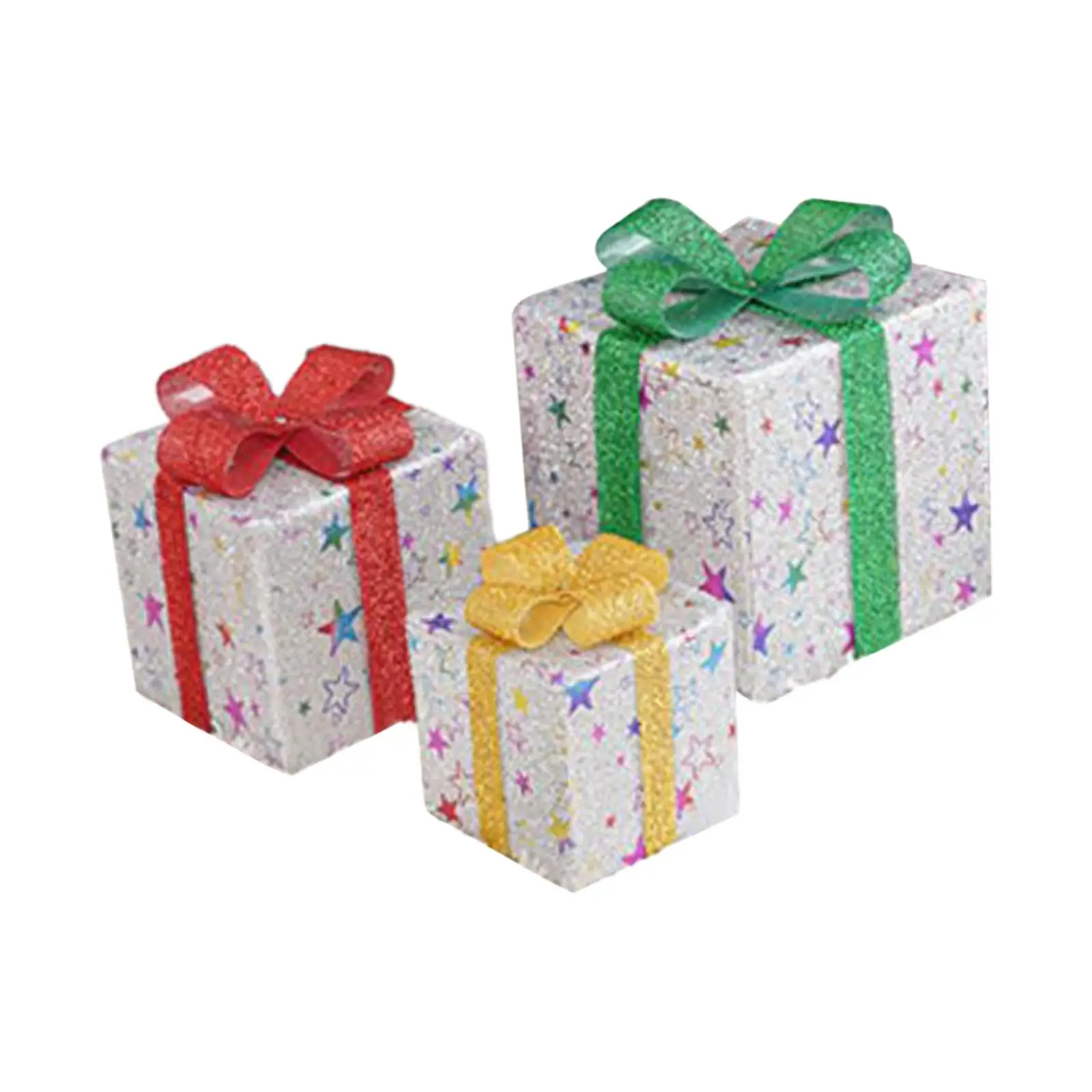 Set of 3 Christmas Lighted Gift Boxes Lightweight Romantic Multipurpose with 3 Different Sizes for Outdoor Covered Porch