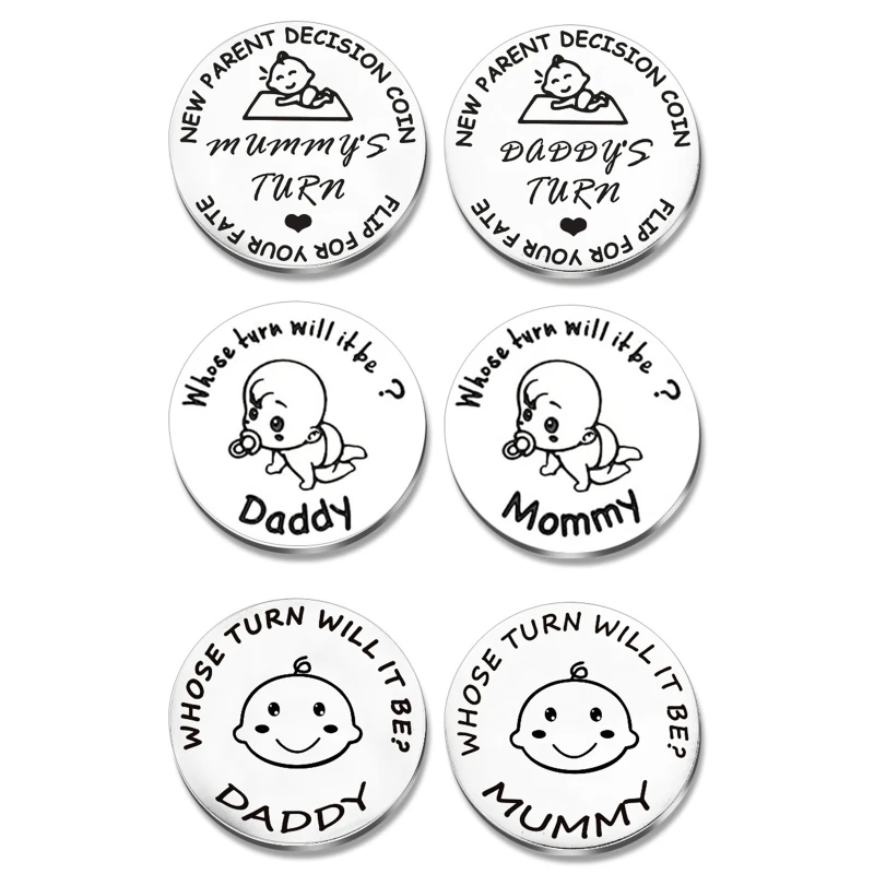 VALICLUD 2pcs Double Sided Baby Decision Coins Mommy Daddy Turn Coin New Baby Gift Baby Shower Favors for Women Men Pregnancy Mother 