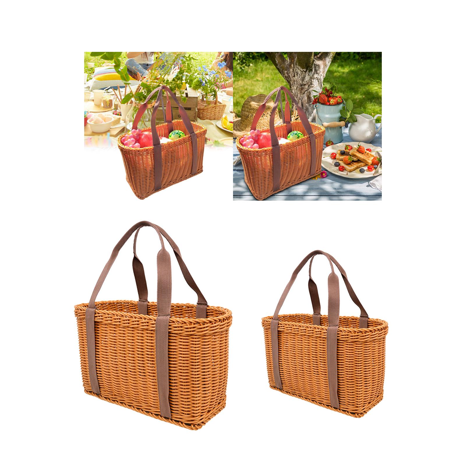 Woven Basket Storage Serving Basket Multipurpose Reusable Container Woven Grocery Bag Picnic Hamper for Beach Kitchen