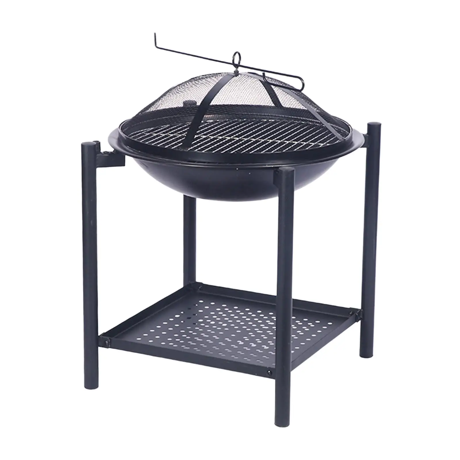 Fire Pit with Mesh Spark Screen Wood Burning Easy to Assemble with Grill with Storage Compartment for Wood Heater for Barbecue