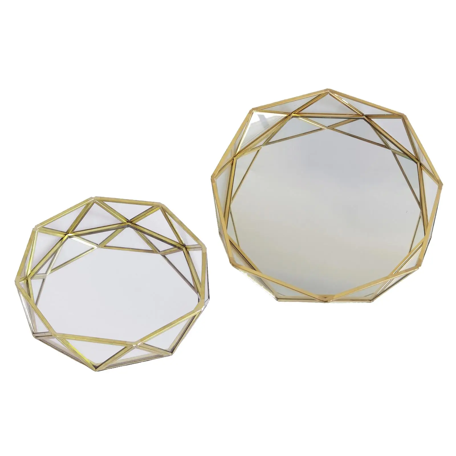 Round Mirror Glass Decorative Geometric Golden Drinks Display Tray