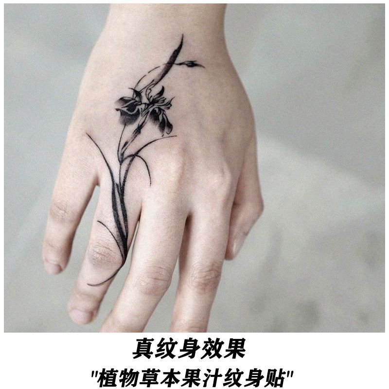 Kräutersaft Tattoo Aufkleber für Frauen Finger Dauerhafte Tattoo Sexy Iris Blume Temporäre Tattoos Schlüsselbein Wasserdicht Fake Tattoo – Detail 4
