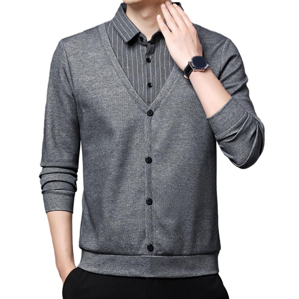 Description Picture 6 of itemMen Sweater Striped Lapel Sleeveless Men's Cardigan Sweater with Single-breasted Design Elastic Buttons for Fall Winter Casual