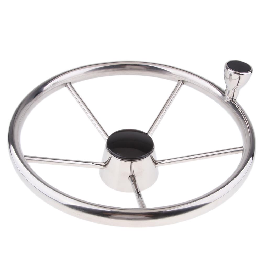 343mm Boat Steering Wheel Stainless Steel 5 Spoke 3/4`` Shaft for Vessels Marine Yacht Speedboat Boat Accessories Marine