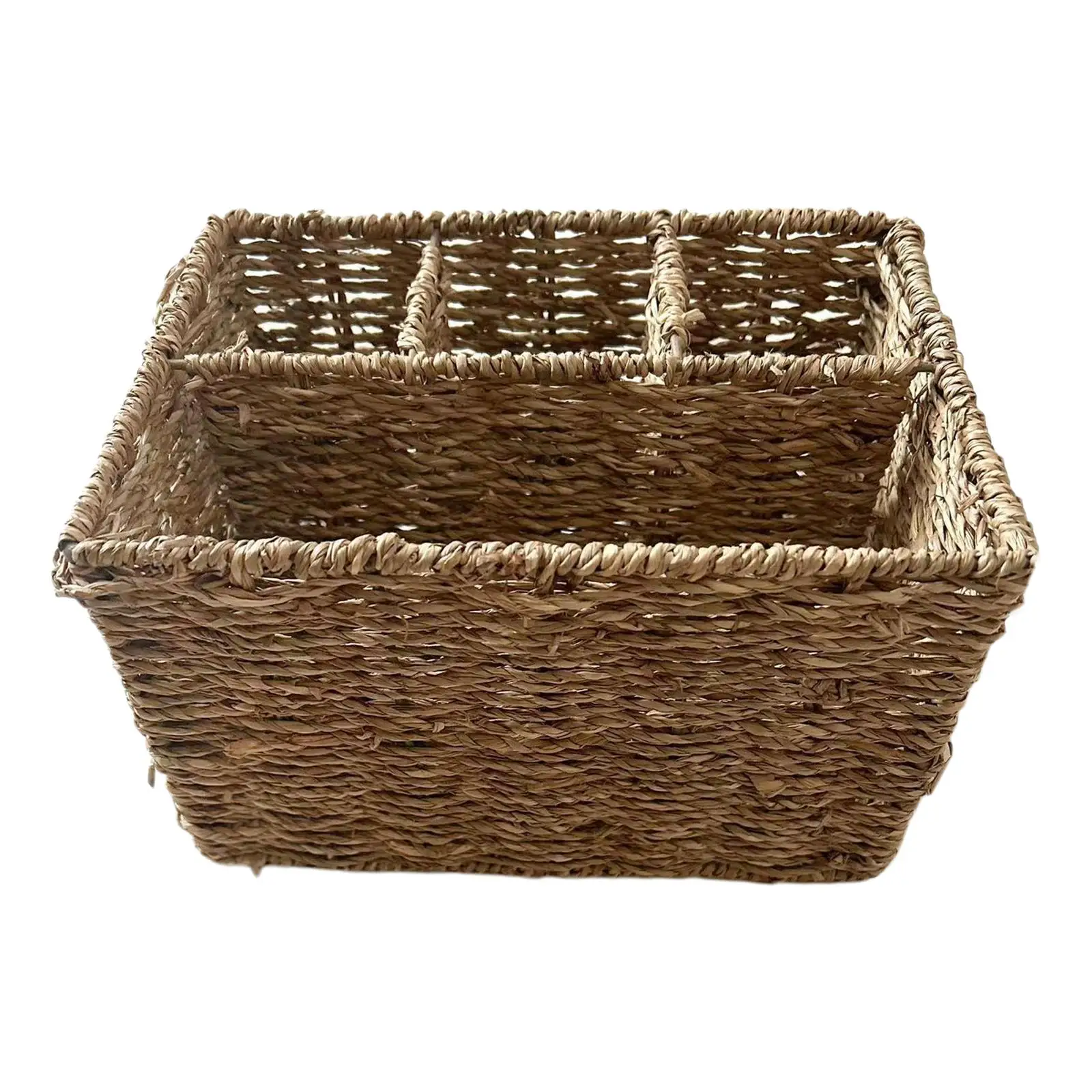 Portable Storage Basket Storage Organizer Box Multifunctional 4 Grids Sundries Organizer Rustic Hand Woven Storage Box for Desk