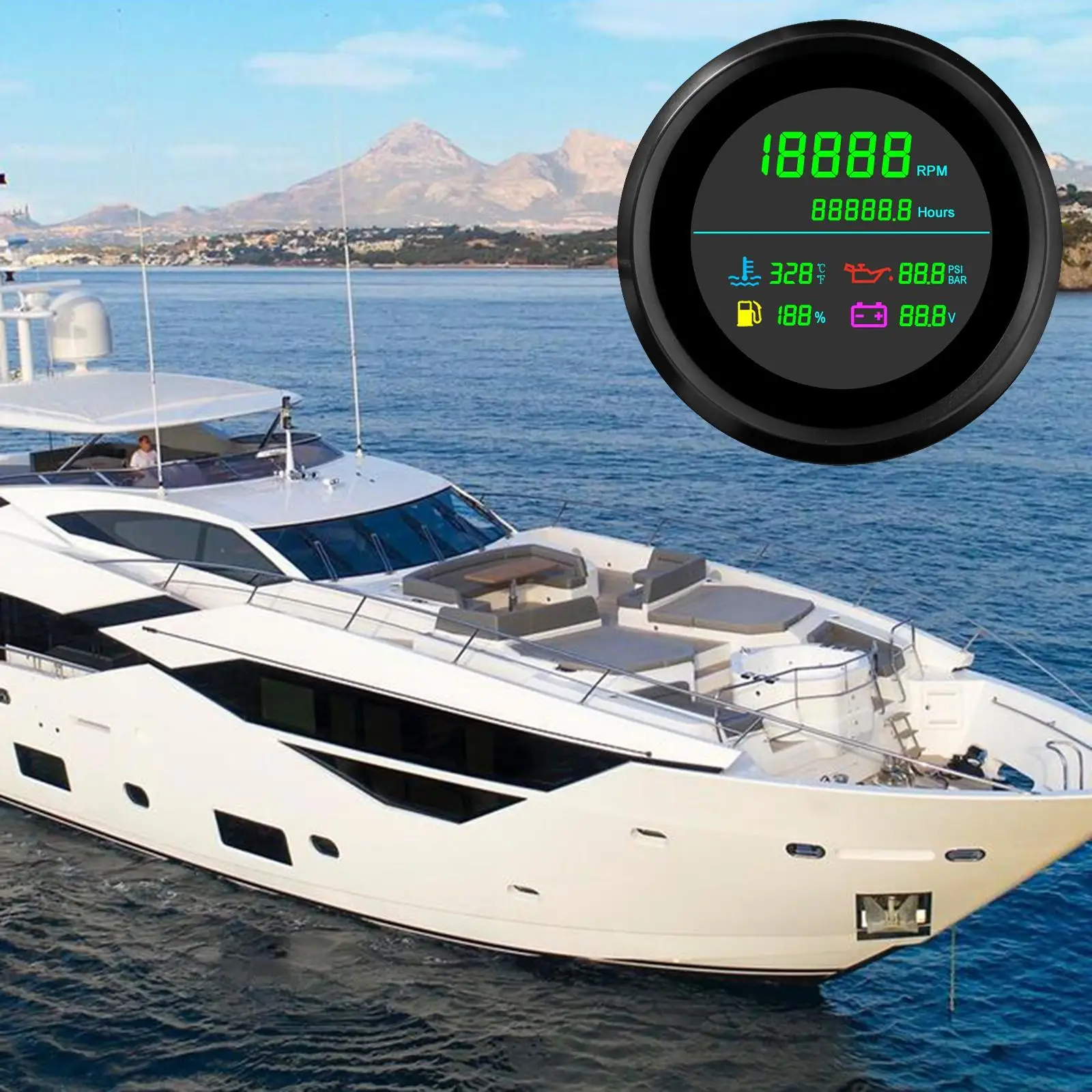 GPS Speedometer IP67 Waterproof 12V/24V Universal Fuel Level Voltmeter GPS Speed Gauge for Boat Yachts Marine Generators