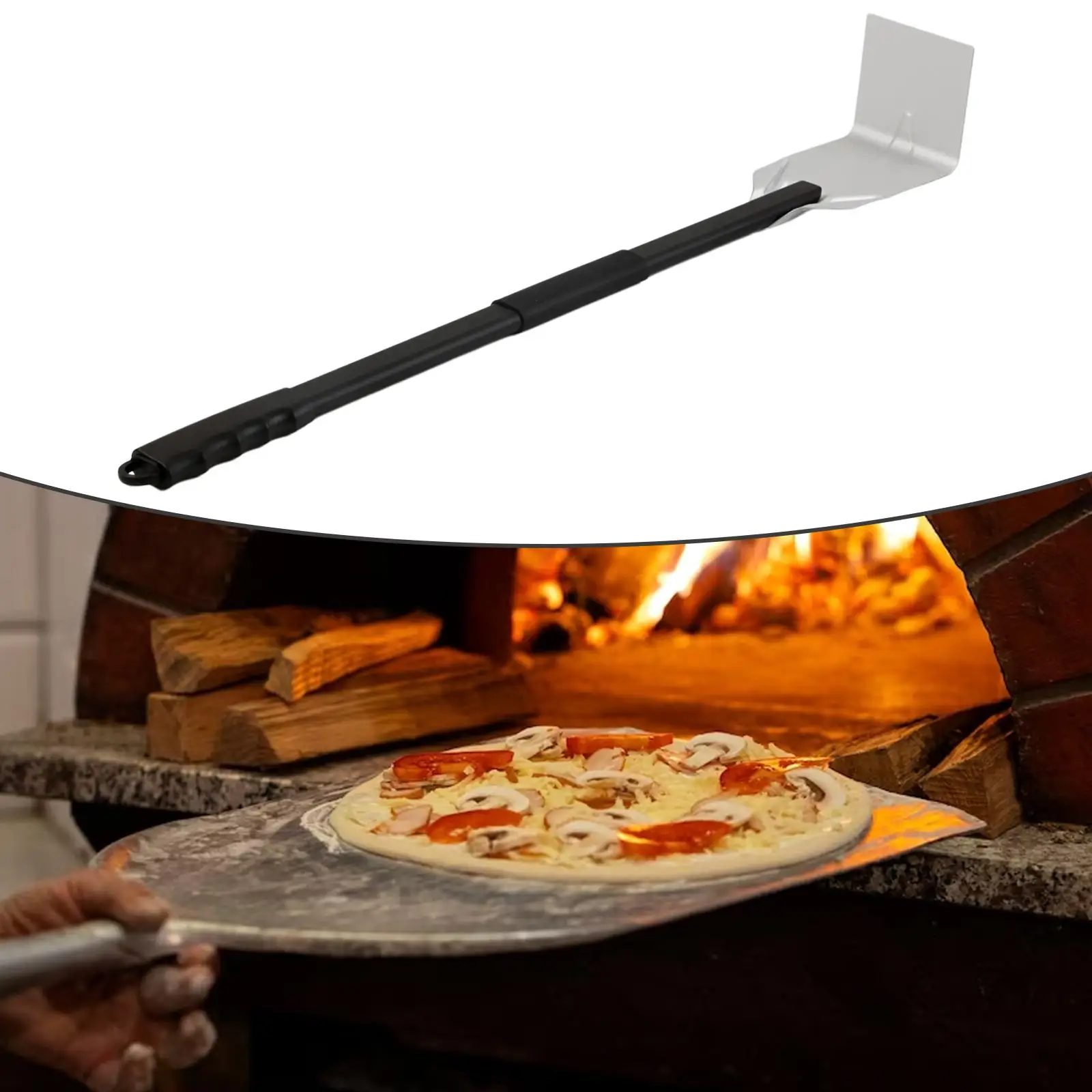 Pizza Spatula BBQ Ash Tool Ash Shovel Pizza Accessories Pizza Oven Ash Rake Detachable Pizza Oven Brush for Kitchen Fireplaces