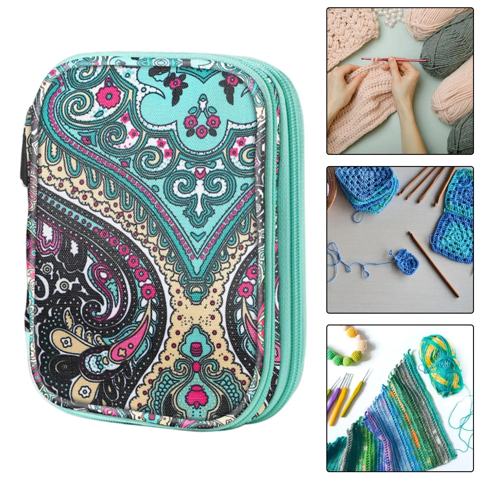 Knitting Needle Storage Bag with Zipper Easily to Carry Needle Scissors Knitting Needle Sewing Tool Pouch Crochet Hook Case