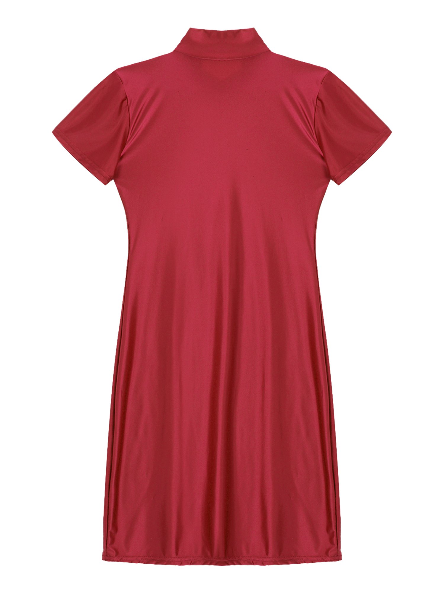 Women's Solid Color Smooth Stretchy Mock Neck Tight Party Dresses Female Dresses Glossy Long Sleeve Bodycon Dress Nightwear