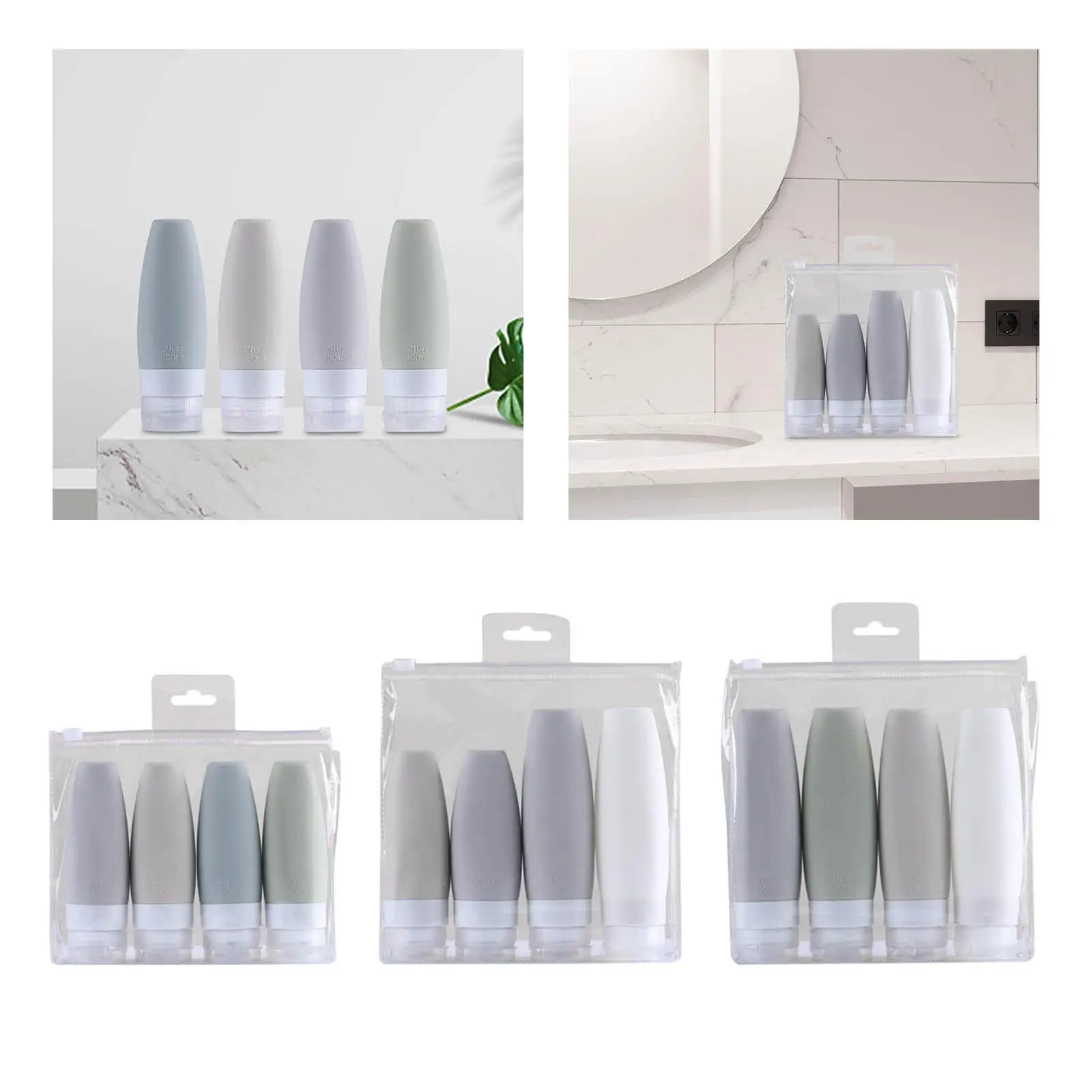 Silicone Travel Bottles Portable with Transparent Carry Bag for Shampoo