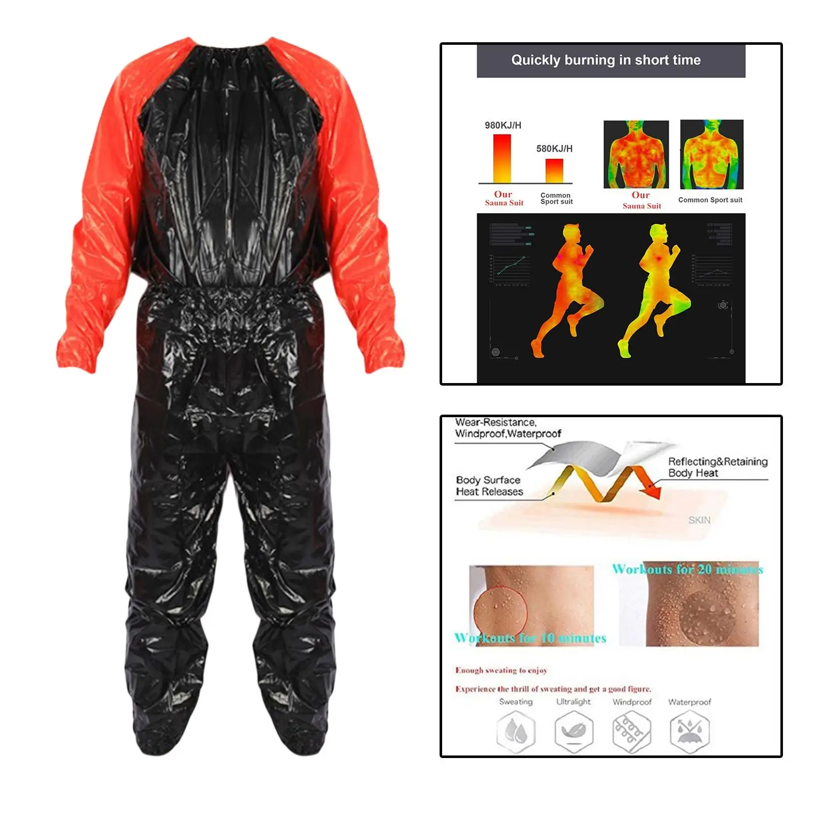 Heavy Duty Fitness Sauna Suit Weight Loss Full Body Sweat Suit Exercise Gym Anti- PVC for Men Women Tracksuit