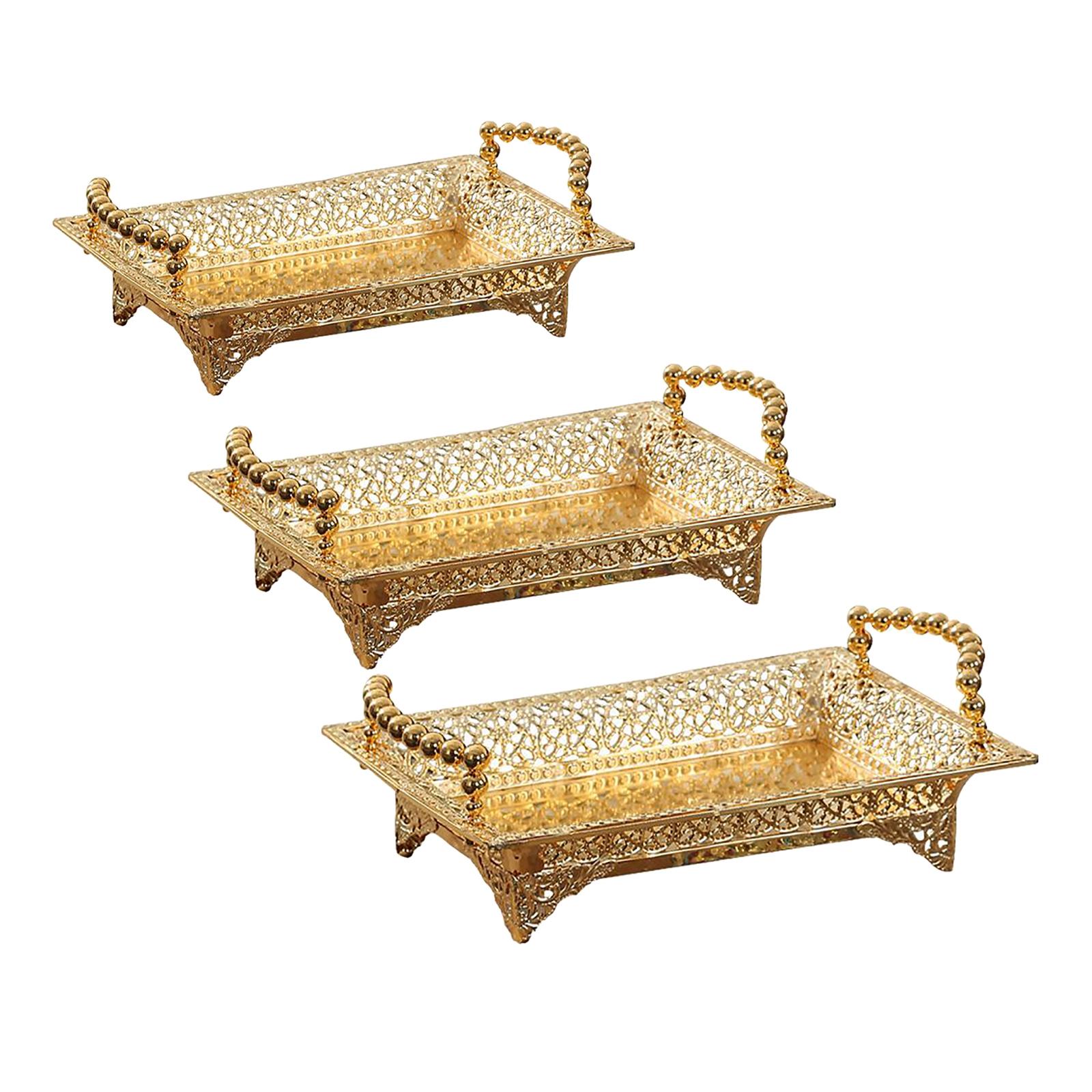 Golden Fruit Tray Retro Storage Metal Tray for Wedding Parties Ornaments